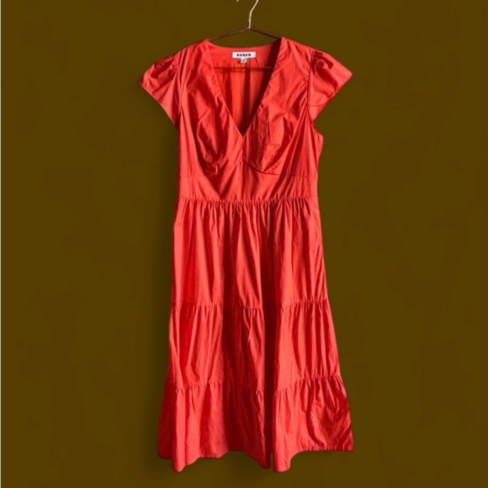Boden Coral Red Midi Dress